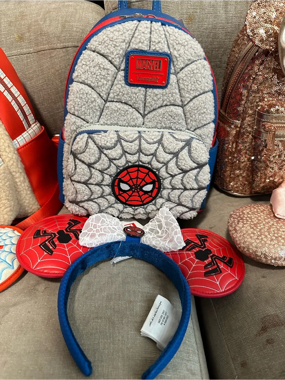 Loungefly NWT Spider-Man Sherpa Mini Backpack and Ear Headband Set
